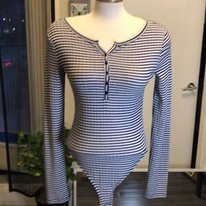 Striped button up bodysuit M